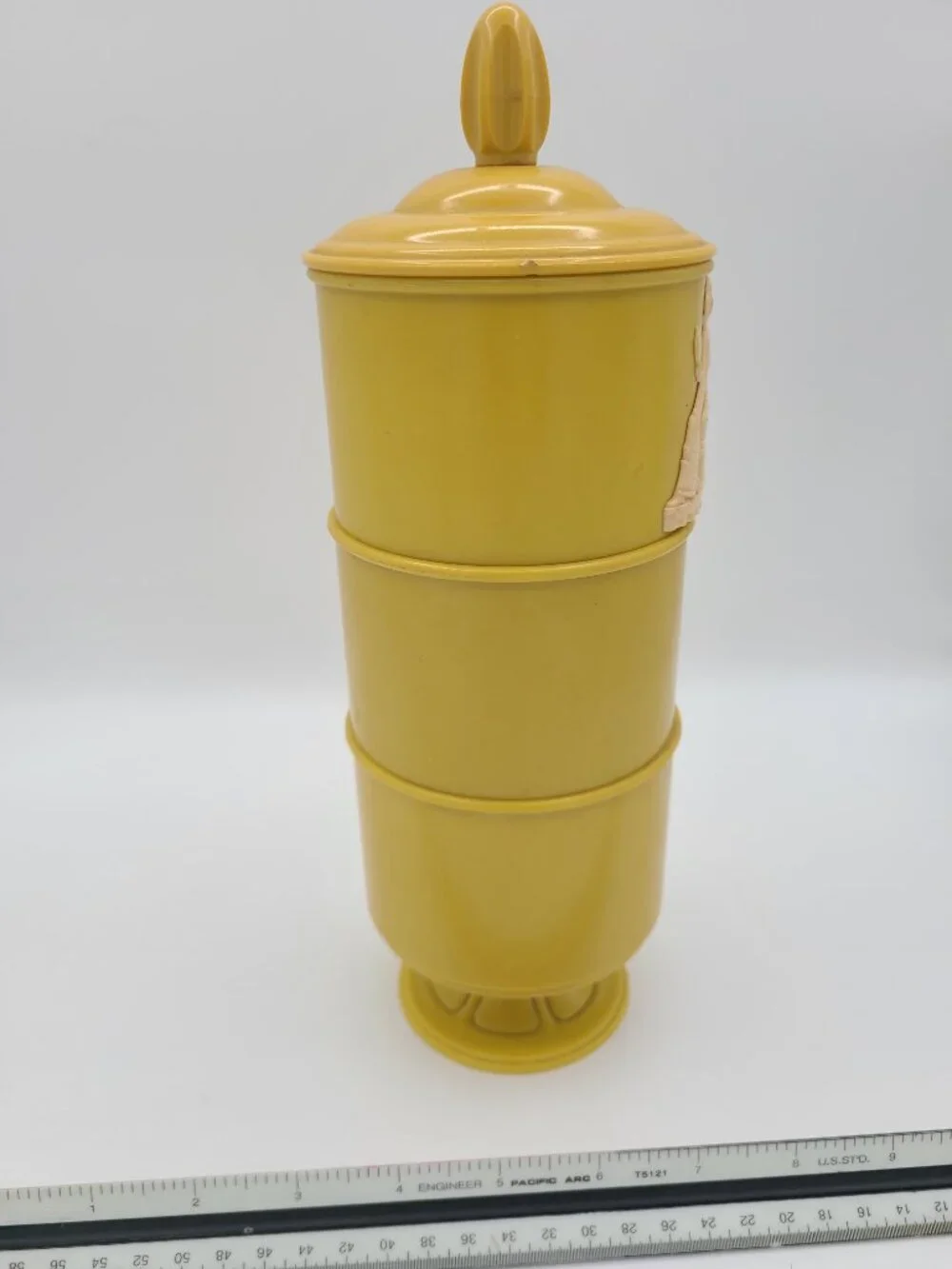 Vintage 3 Tier Yellow Powder Box Celluloid Wedgwood Jasperware Style Victorian